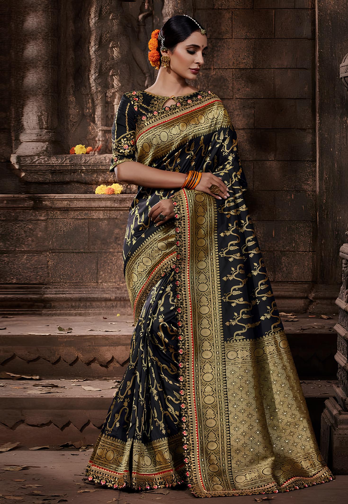 Black Banarasi Saree with Silver Zari