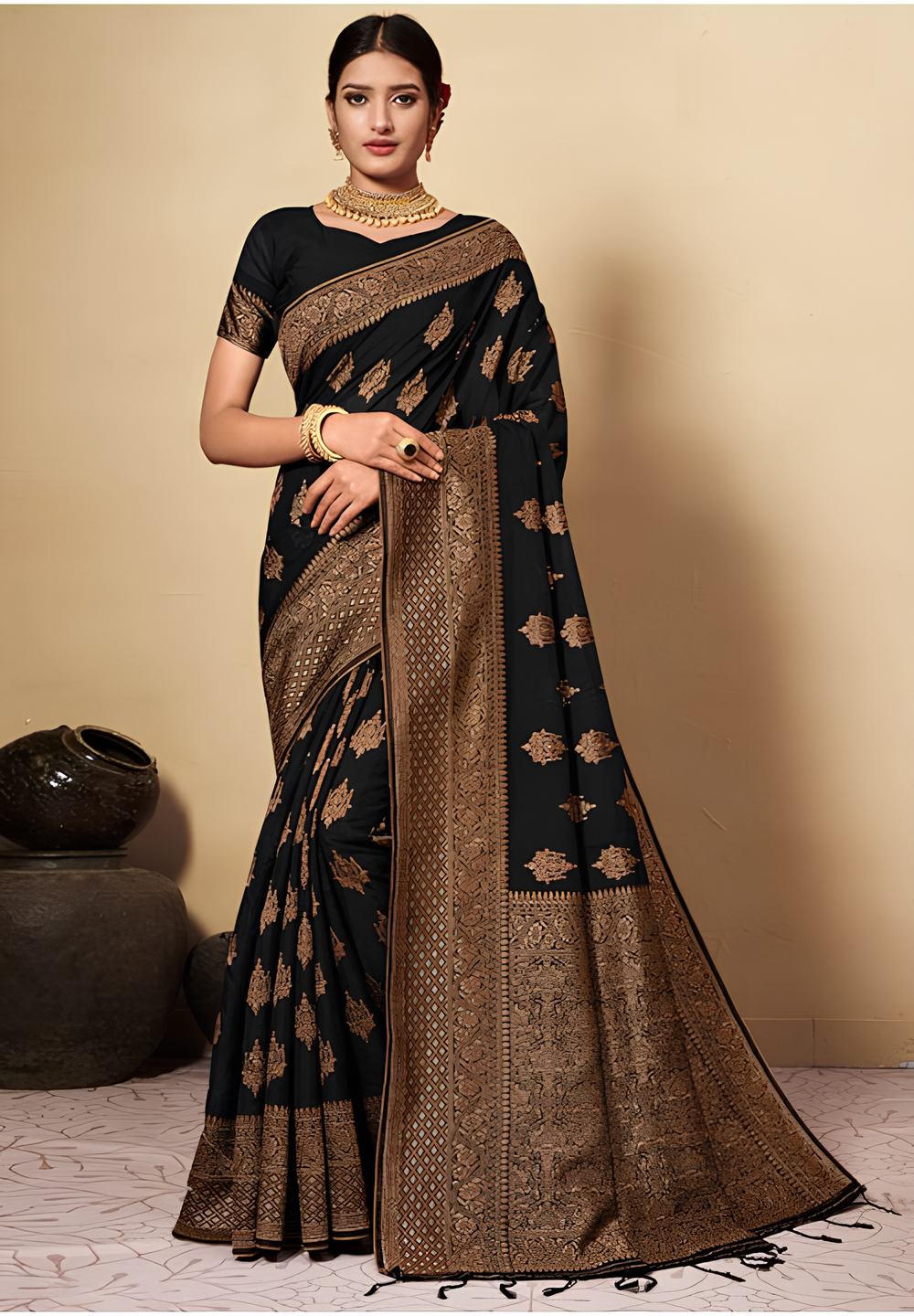 black banarasi silk saree