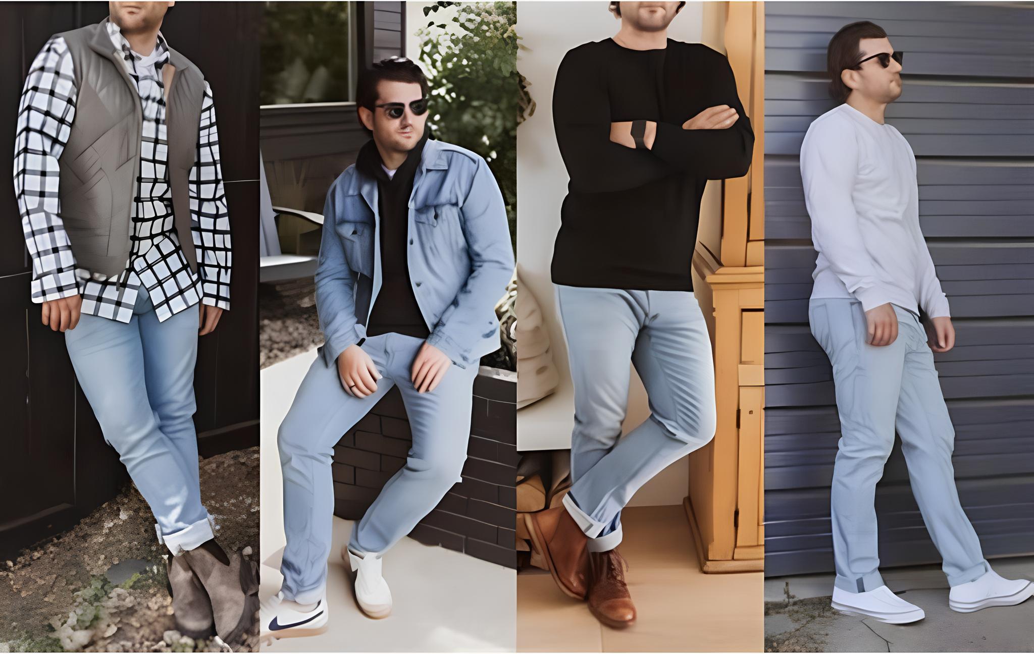 ice blue jeans combinations for men