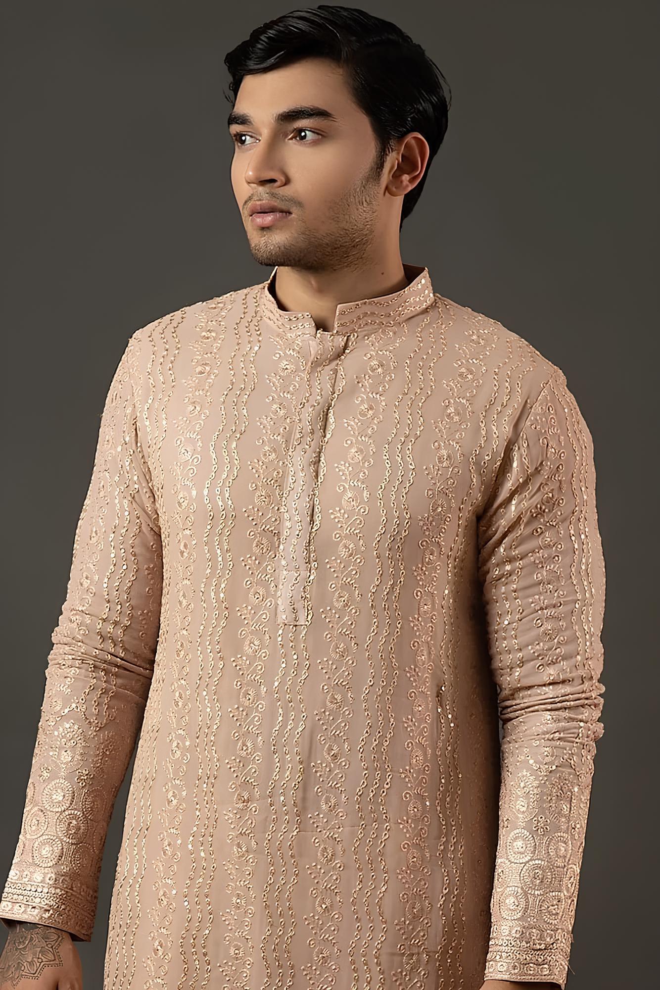 cotton lucknowi kurta for men