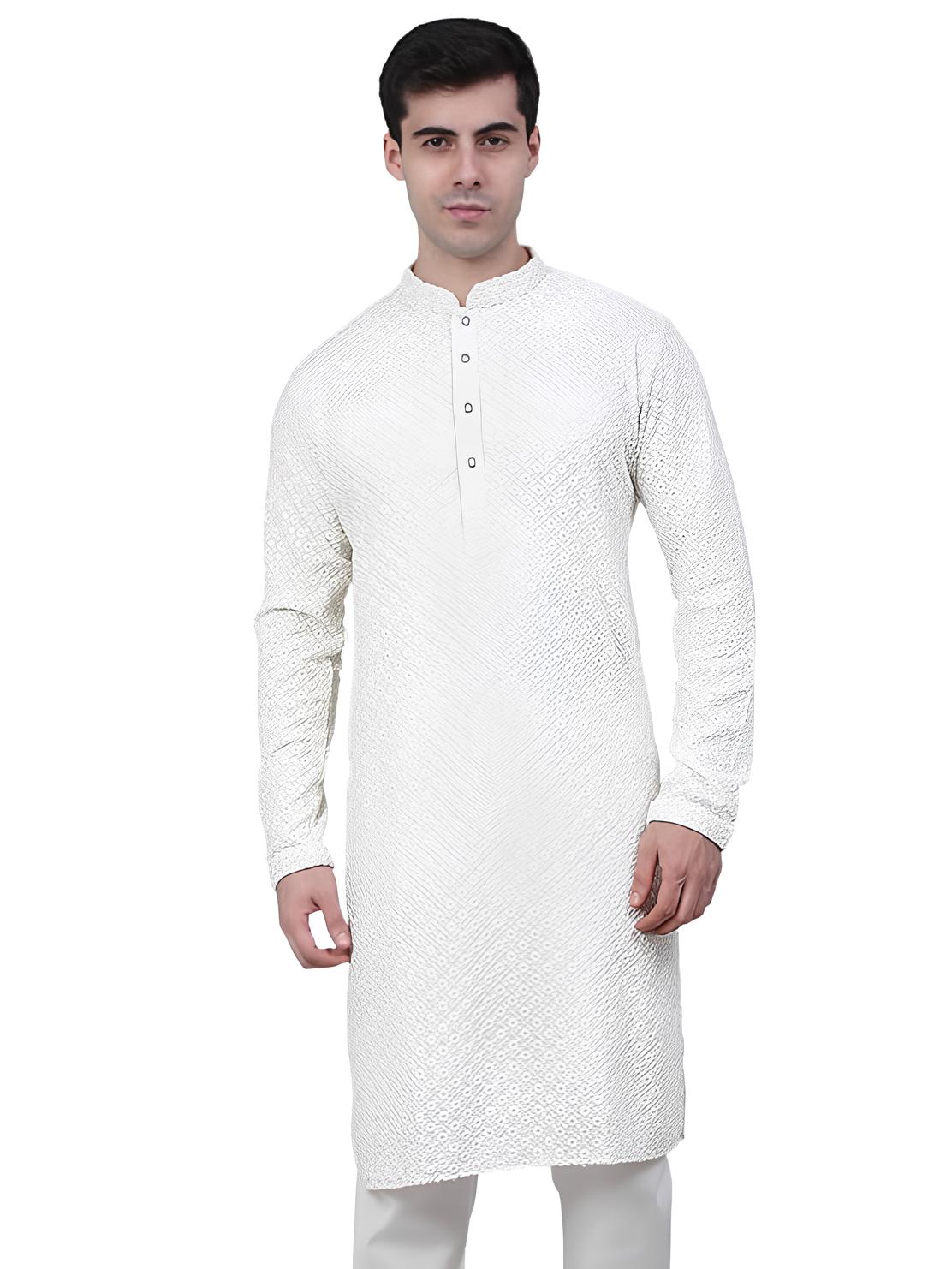 white chikankari kurta for men