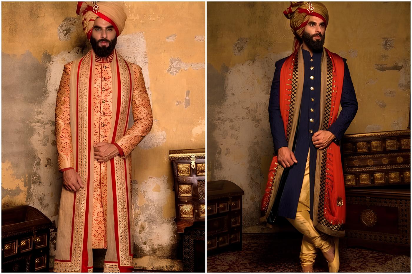 Groom Sherwani dupatta draping style