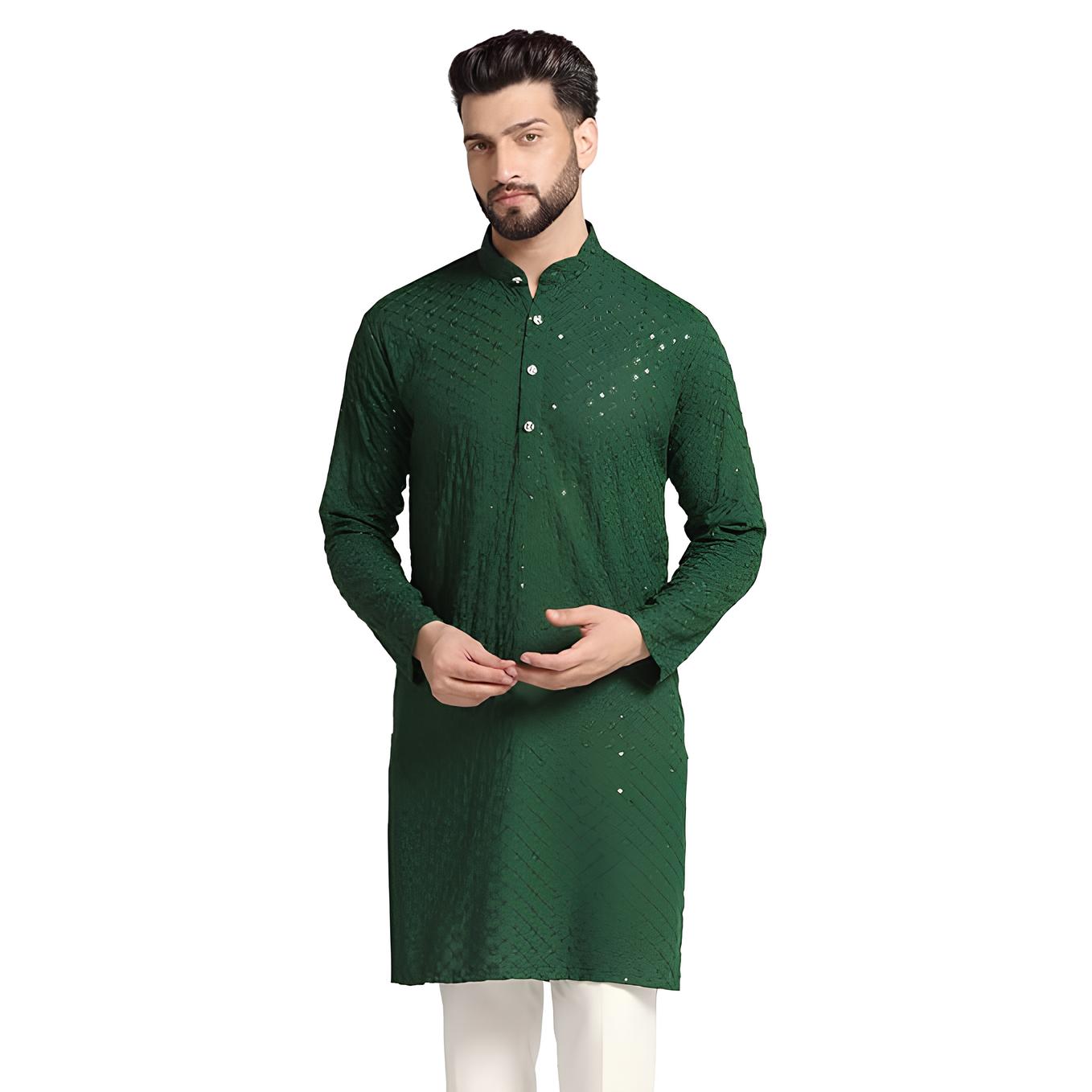 Green Chikankari Kurta for Men