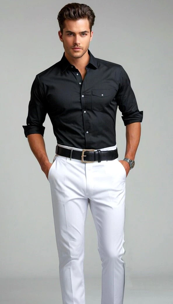 black shirt with white pants