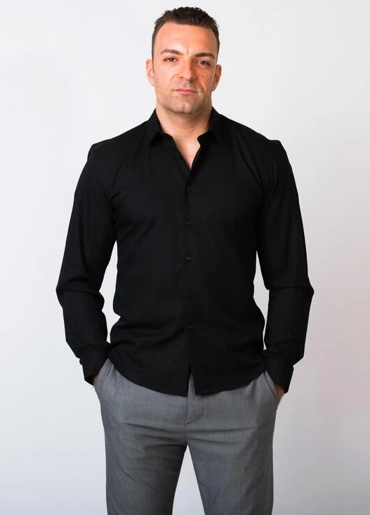black shirt combination with white pants