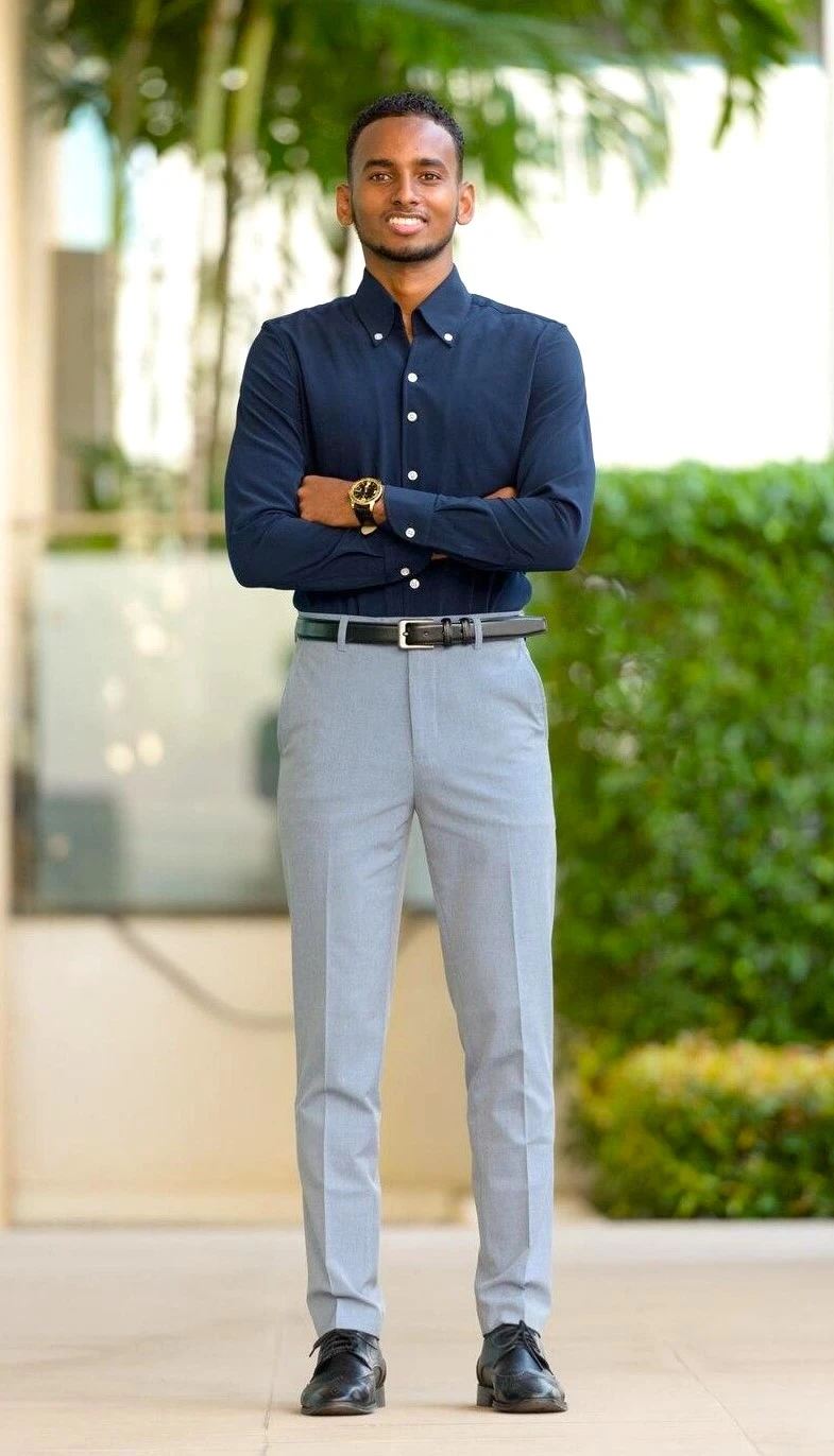 navy blue shirt with pant combination