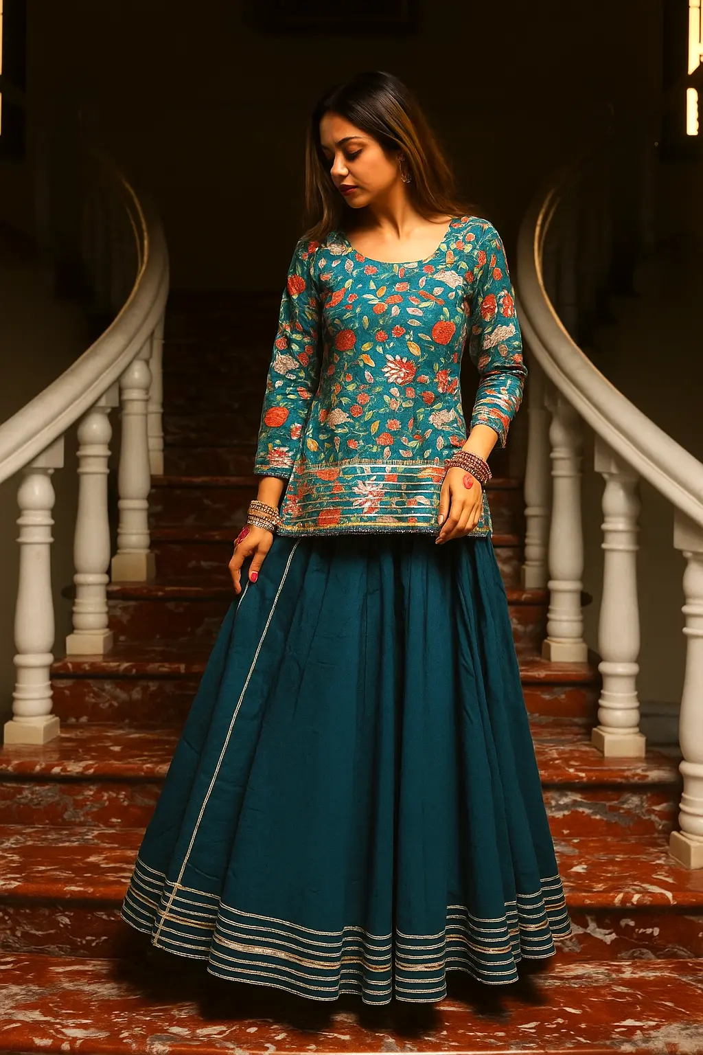 short kurti with skirts