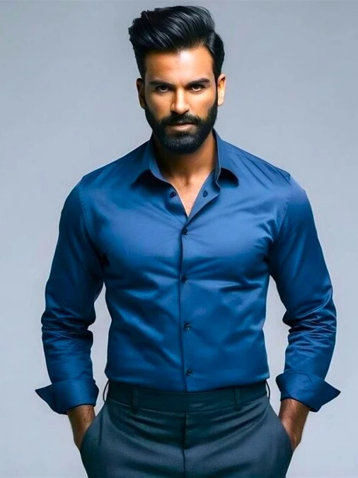 blue shirt on dark skin