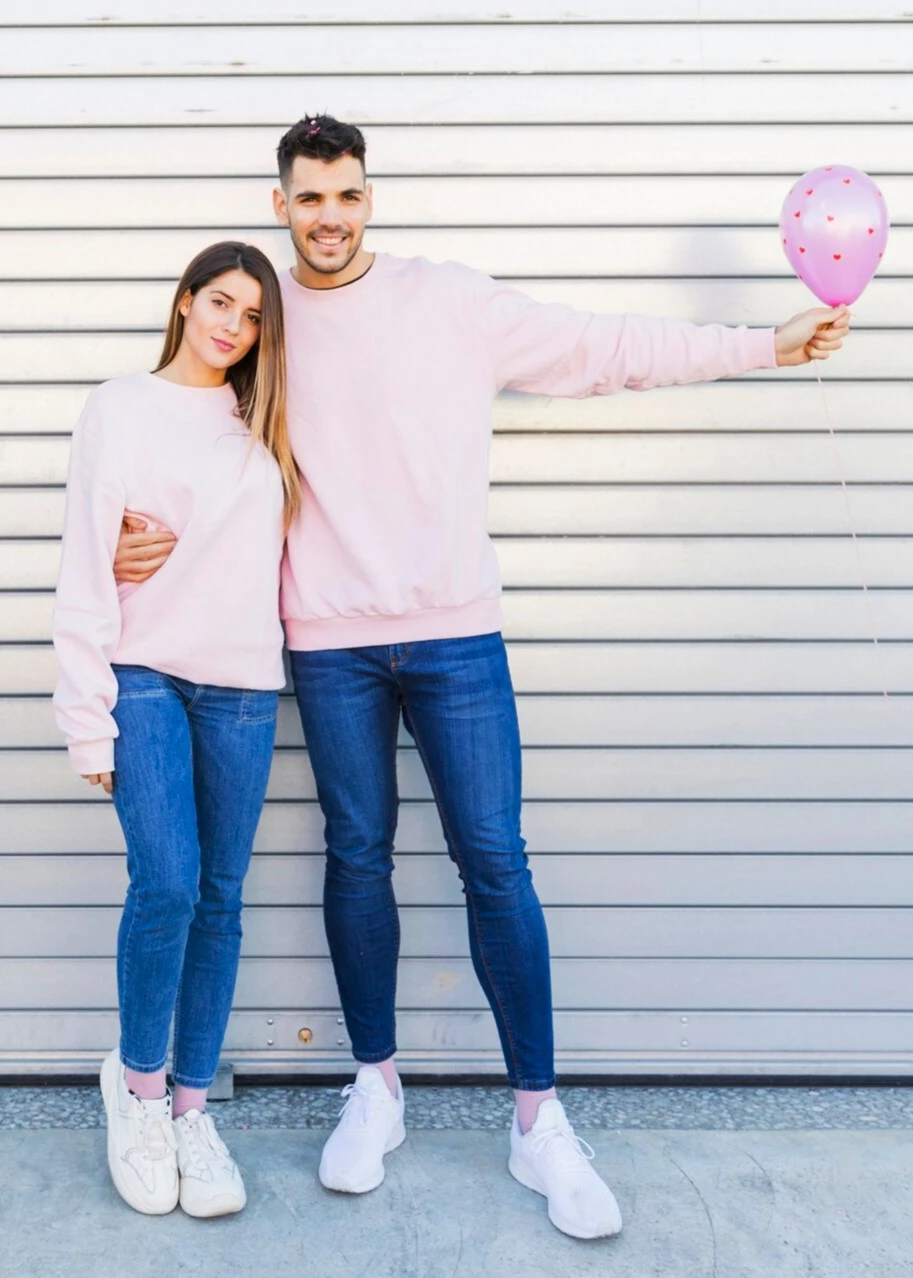 pastel tops with jeans couple look