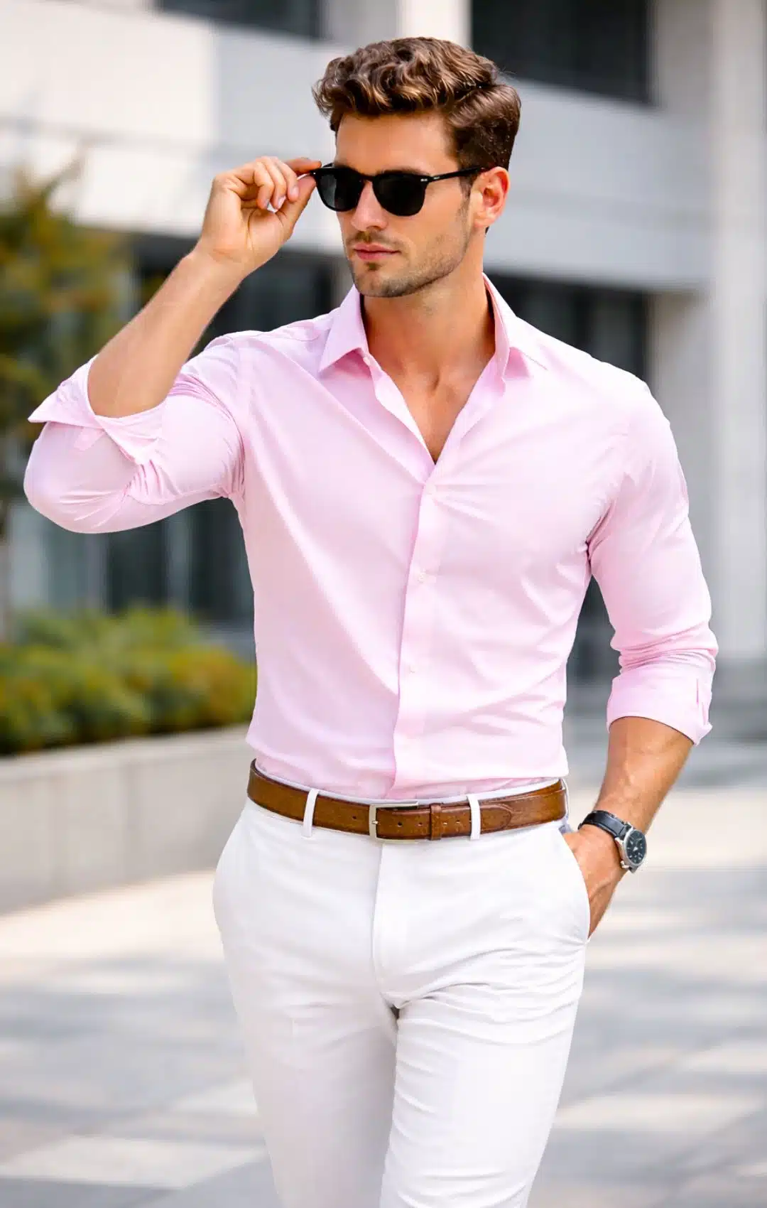 light pink shirt with white pant