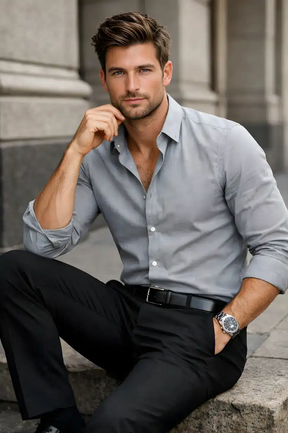 black pant with grey shirt