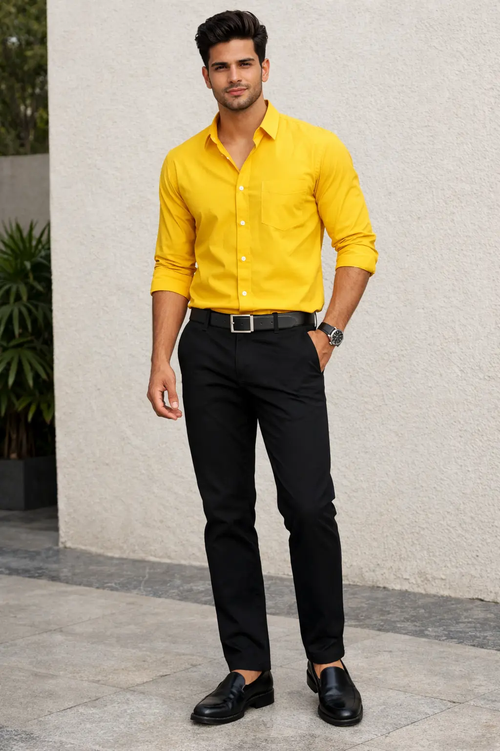 Yellow Shirt with Black Pant Combination
