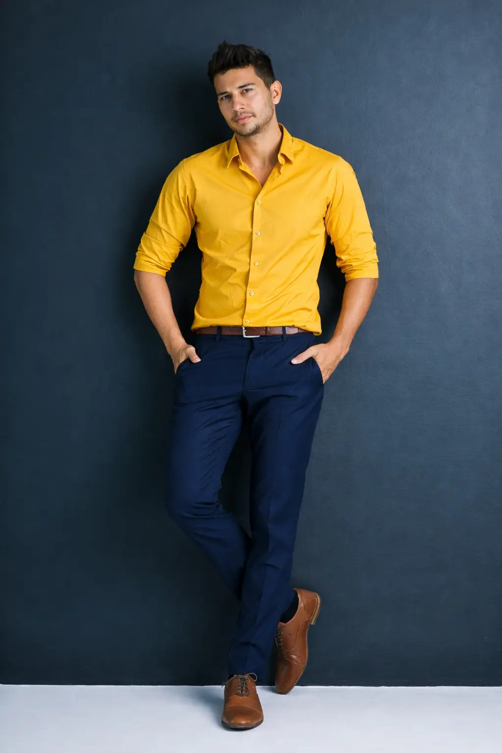 Yellow Shirt with Navy Blur Pant