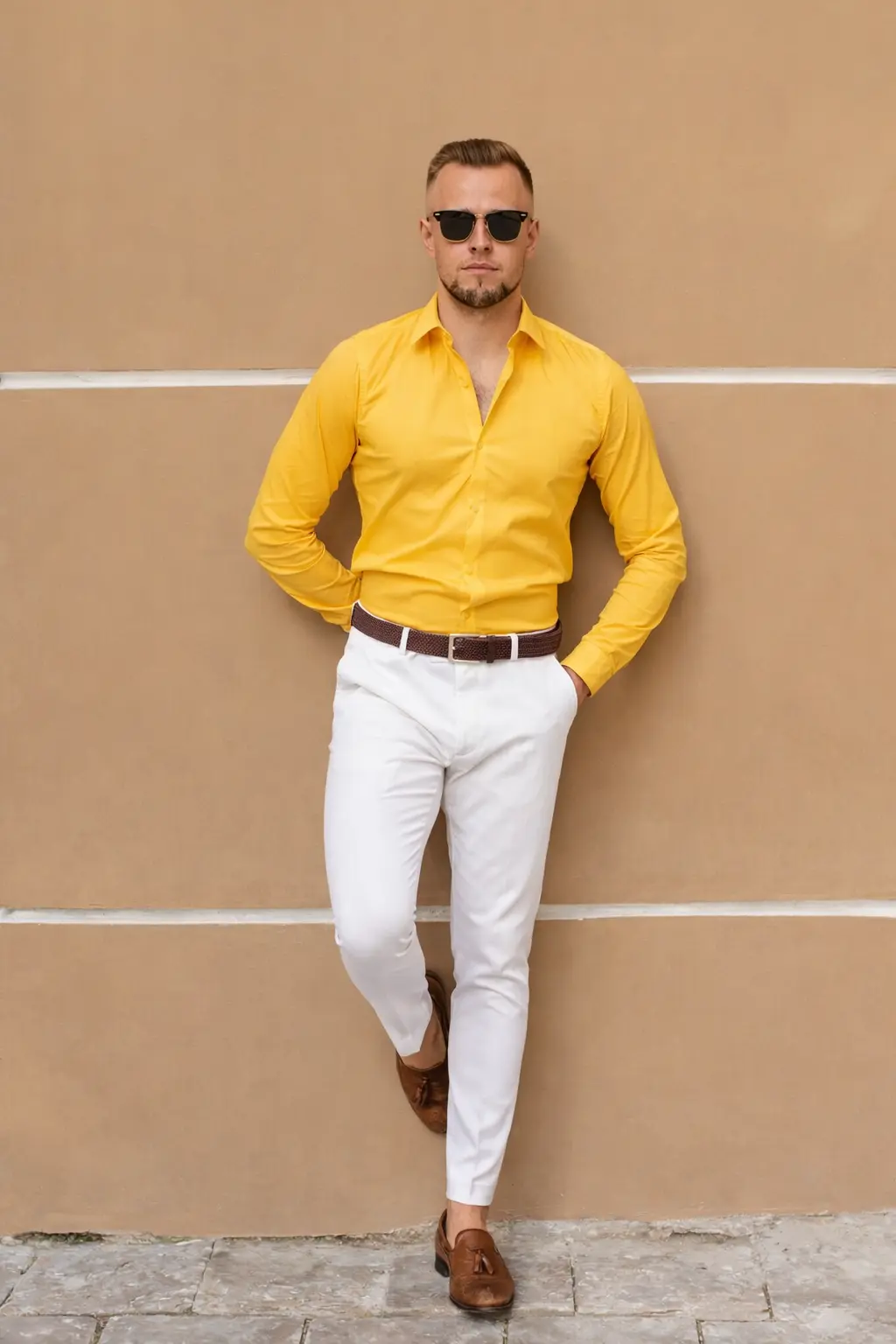 Yellow Shirt with White Pant Combination