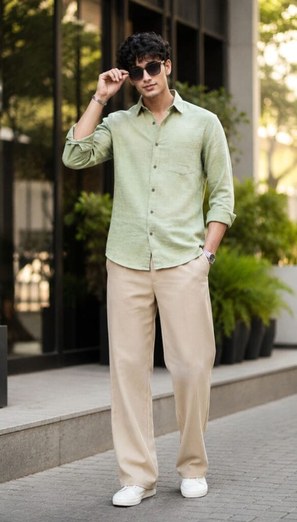 Light Green Shirt with Beige or Khaki Pant