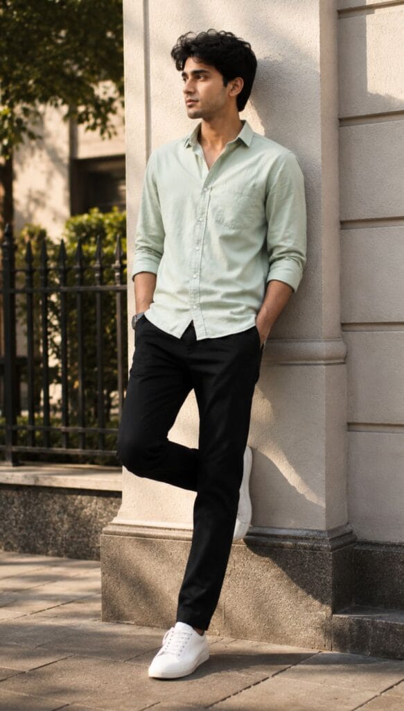 Light Green Shirt with Black Pant