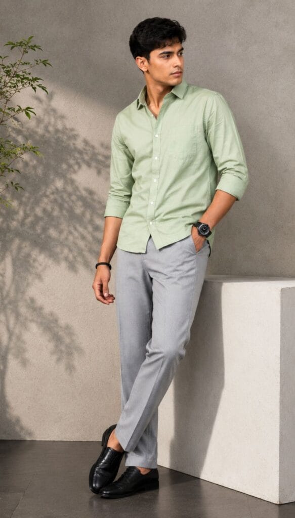 Light Green Shirt with Grey Pant