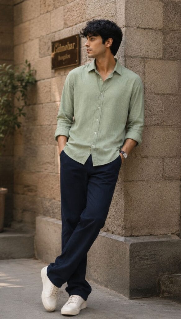 Light Green Shirt with Navy Blue Pant