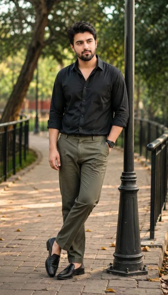 Black Shirt with Olive Green Pant