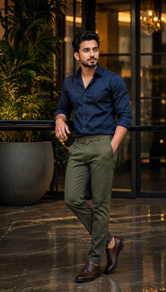 Navy Blue Shirt with Olive Green Pant