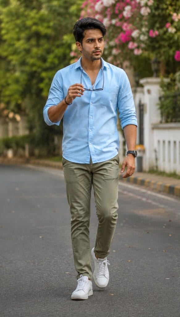 Sky Blue Shirt with Olive Green Pant