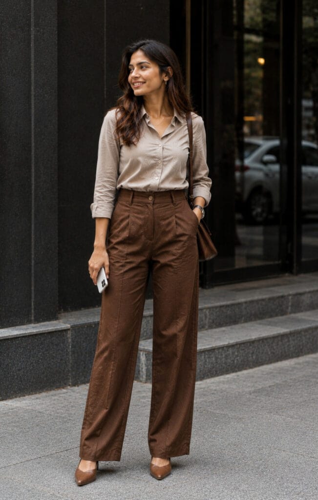 Shirt with Brown Pant Combination for Females