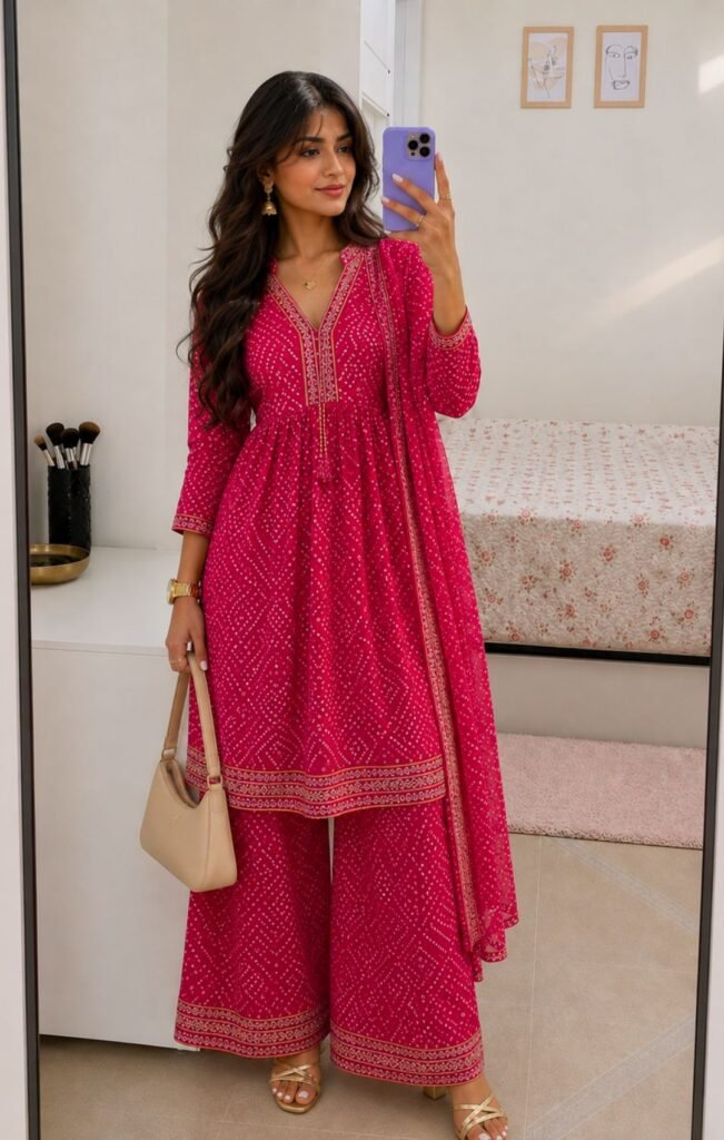 Bandhani Kurta With Palazzo Pants for Girls