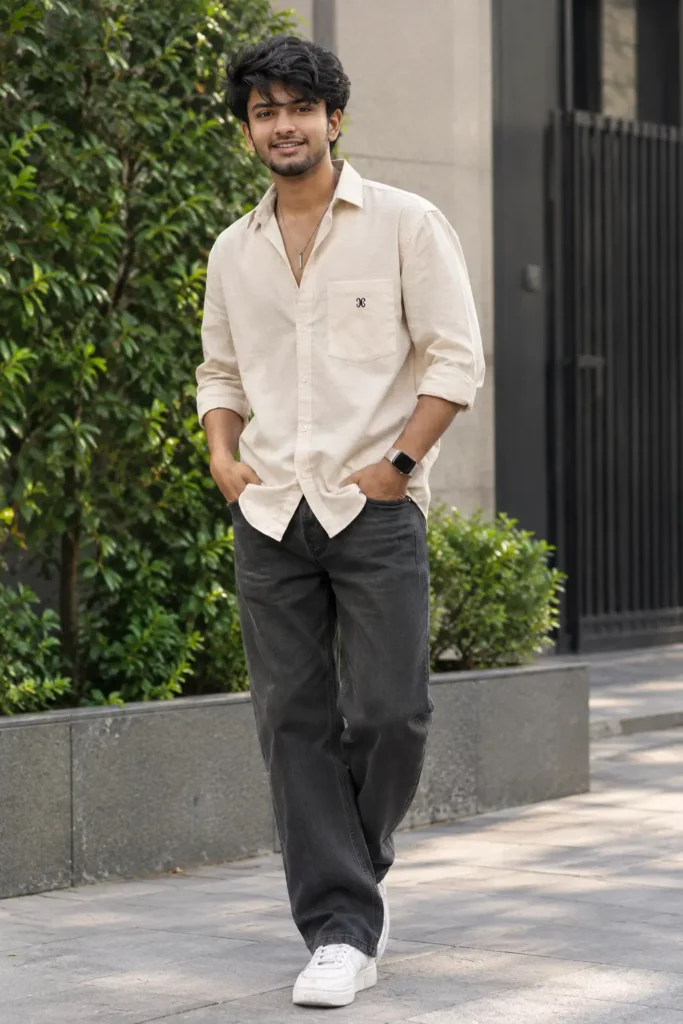 Beige Shirt with Charcoal Pant