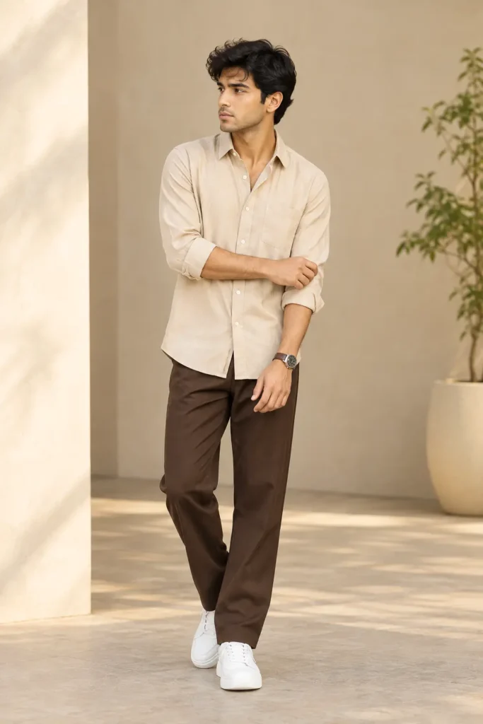 Beige Shirt with Chocolate Brown Pant