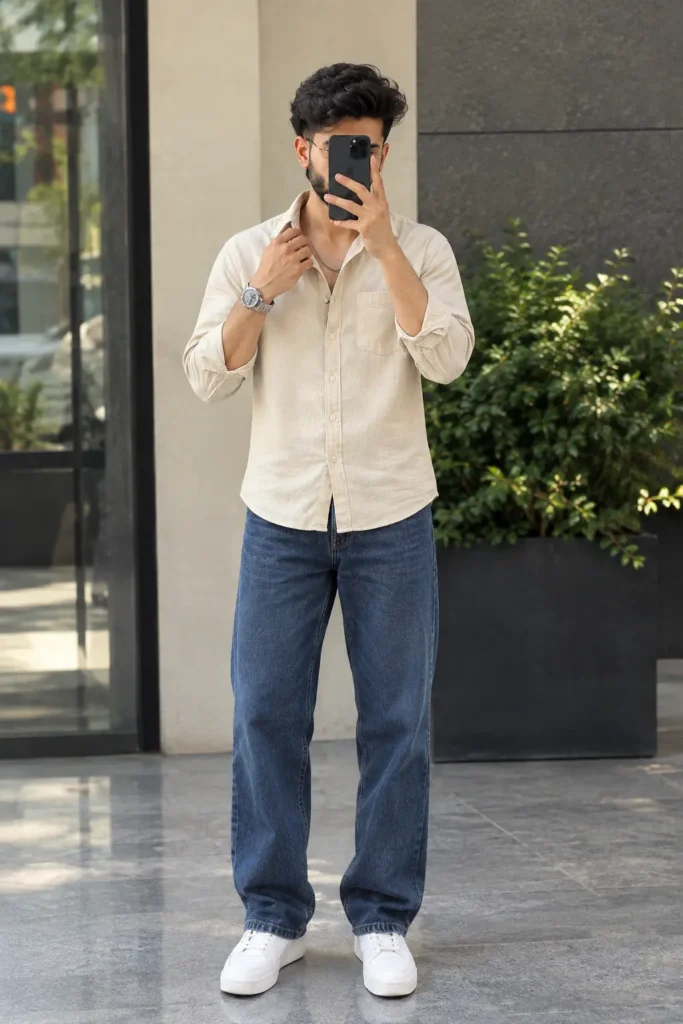 Beige Shirt with Jeans