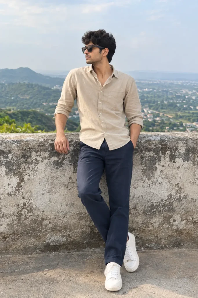 Beige Shirt with Navy Pant