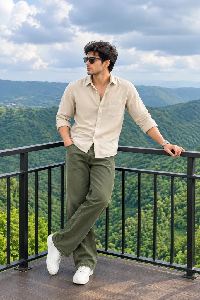 Beige Shirt with Olive Green Pant